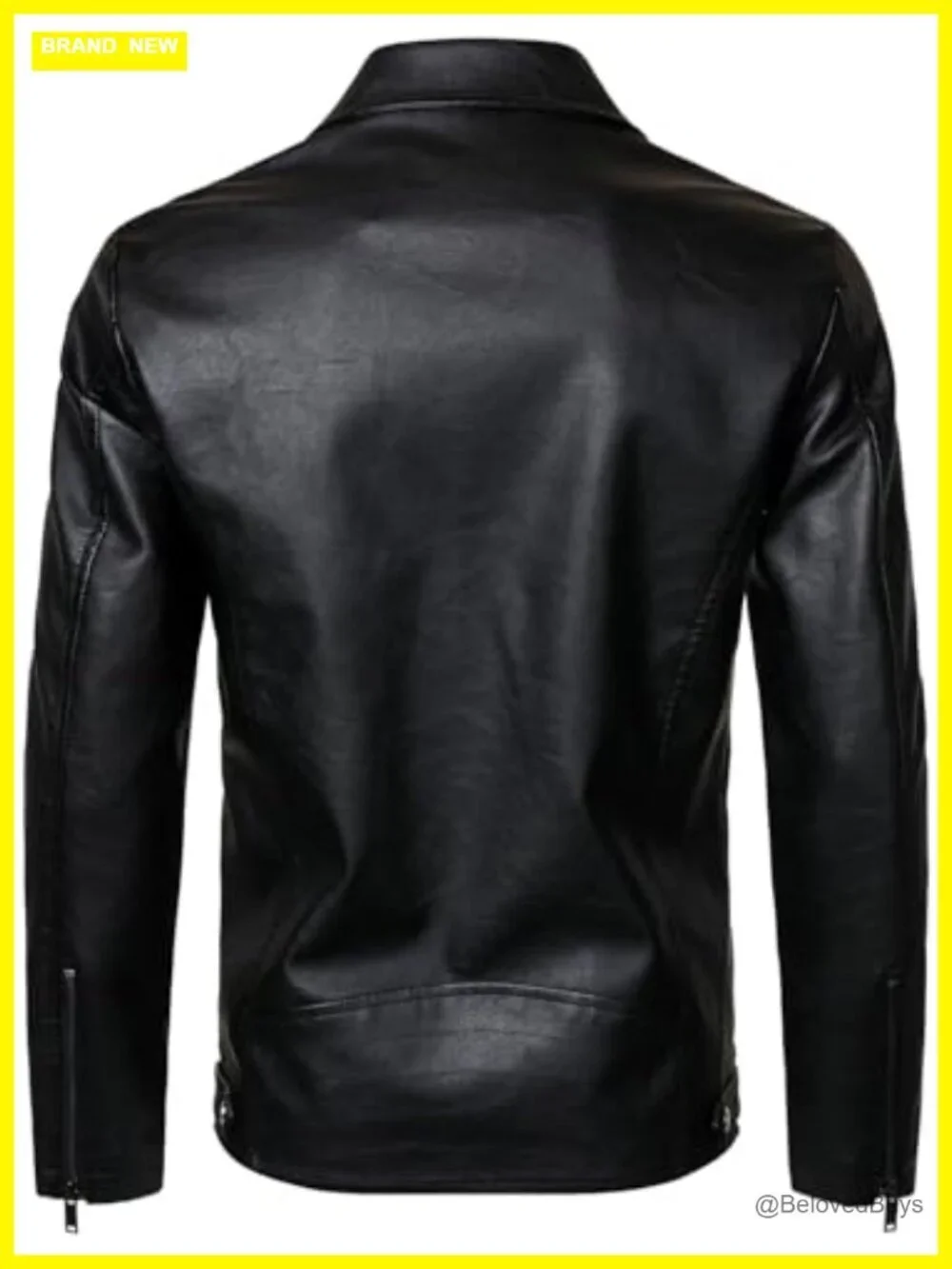 Classic PU Leather Biker Jacket with Turn Down Collar, Zip Closure,